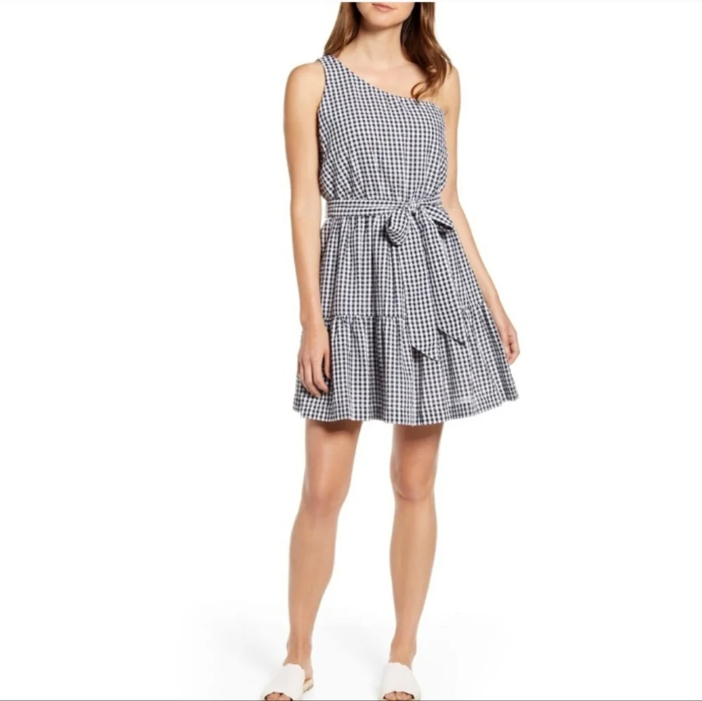 Vineyard Vines Gingham Seersucker One Shoulder Dress Size 10